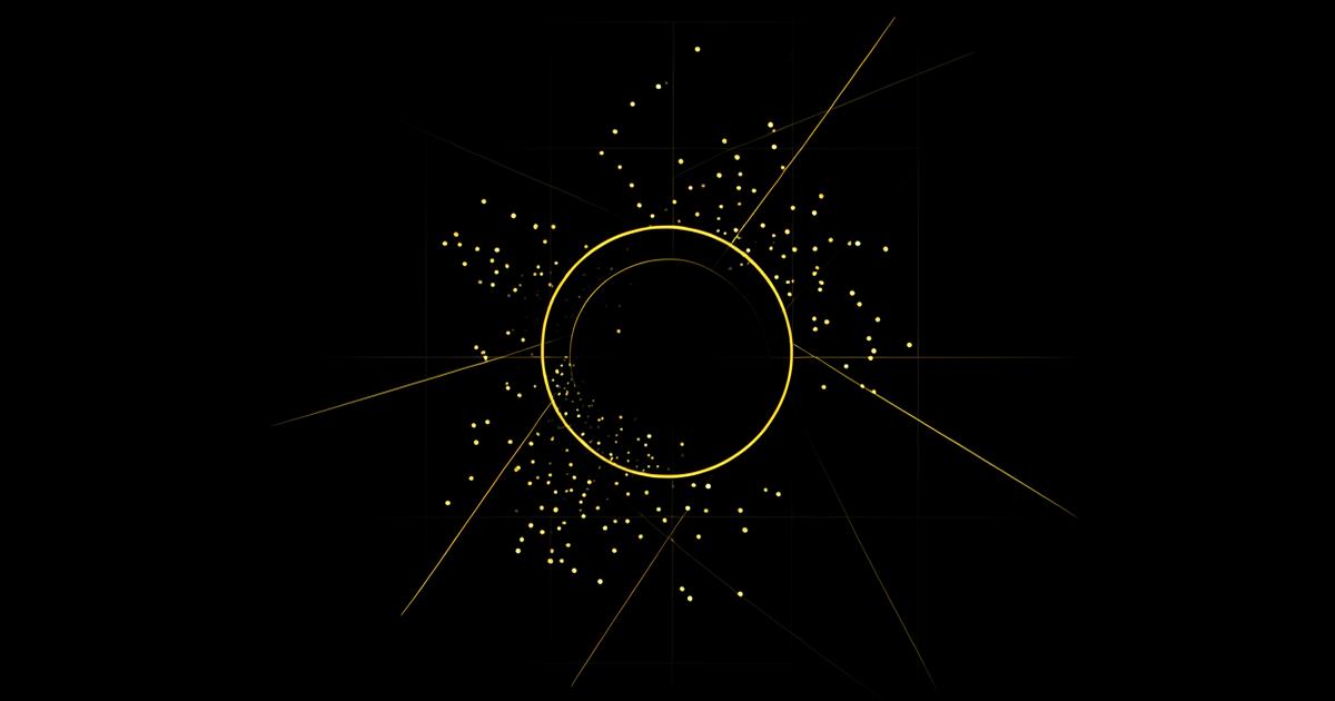 Abstract diagram of scattered points converging into a single highlighted circle
