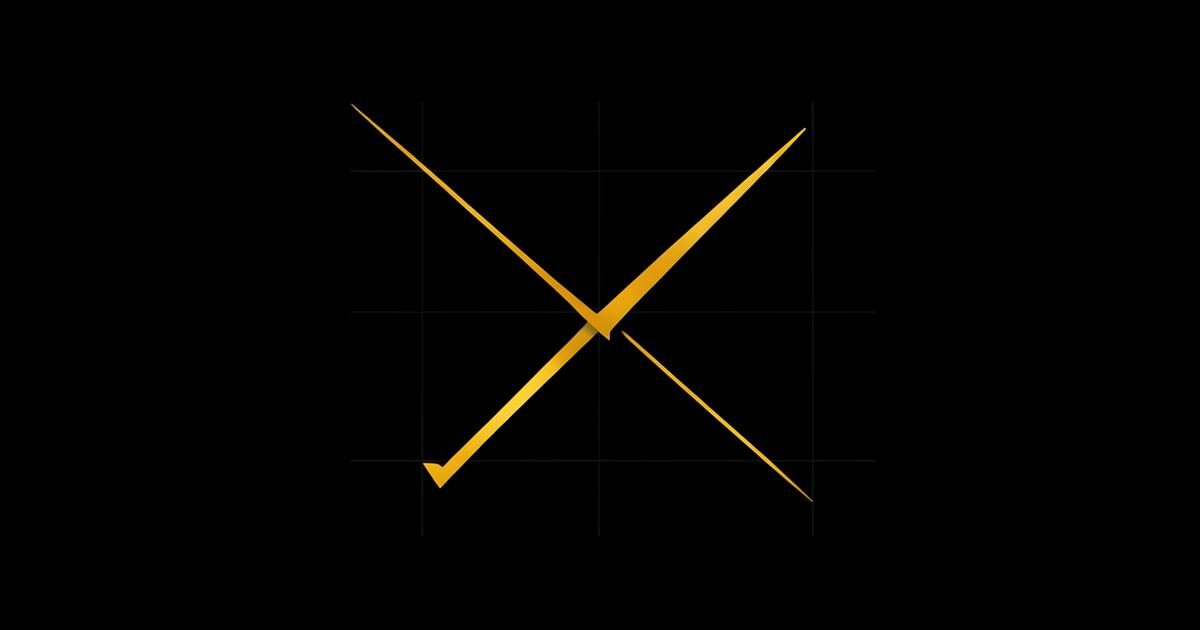 Abstract crossing lines forming a check-mark shape on a black background